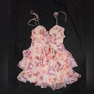 Hello Molly Floral Ruffle Dress in Pink and Purple